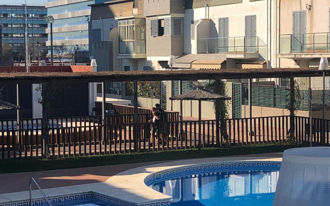 Construcción 3 Pérgolas Comunidad en Sevilla cubricion de brezo para sombra